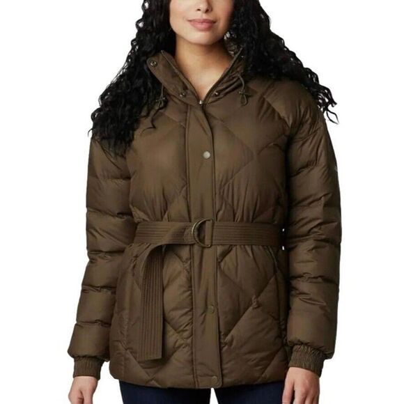 Columbia Icy Heights Belted Duck Down Jacket Size XS Olive Green NWT - Picture 1 of 15